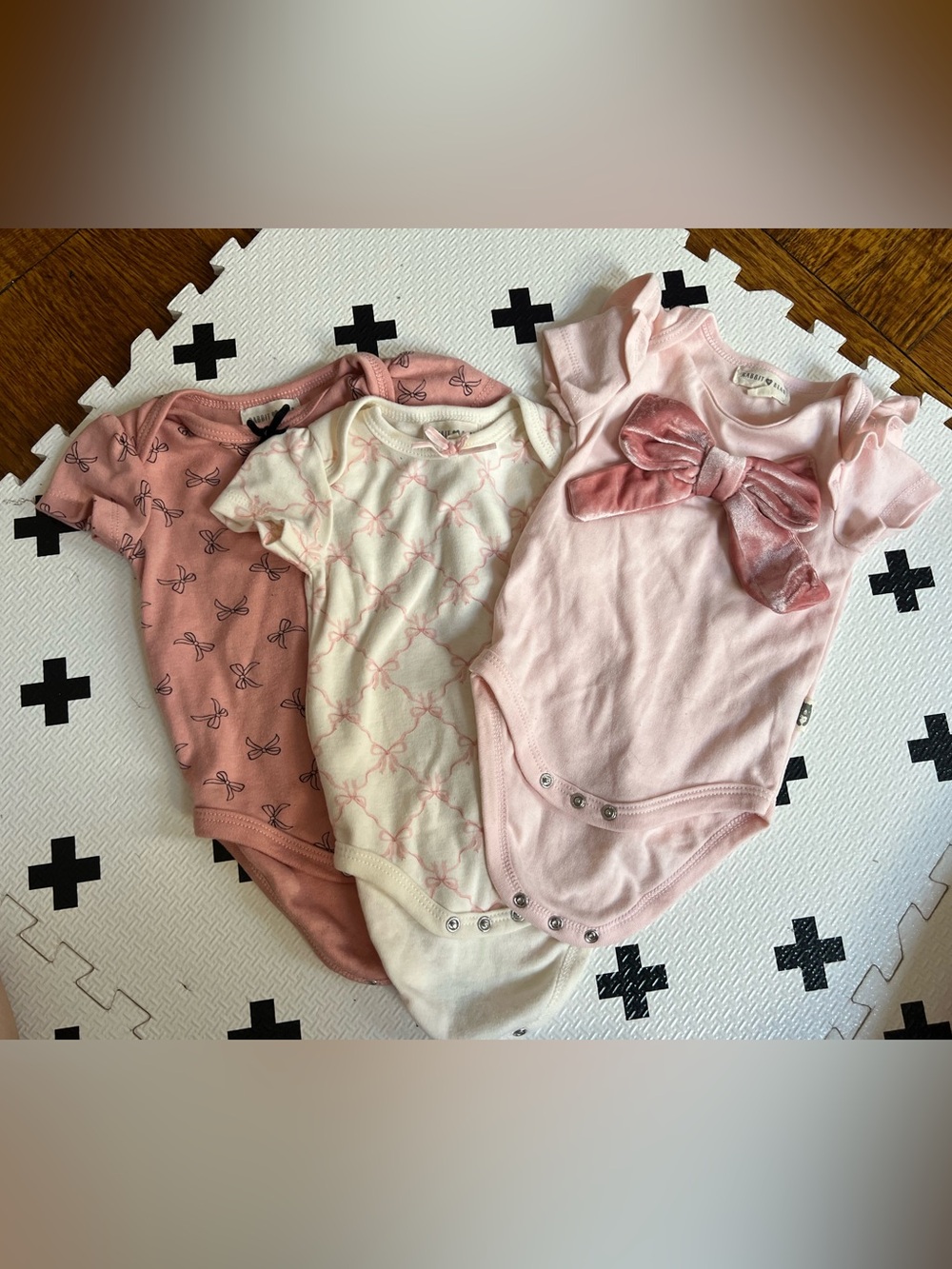 Set of 3 Rabbit + Bear Onesies with Bow Designs - 3-6M